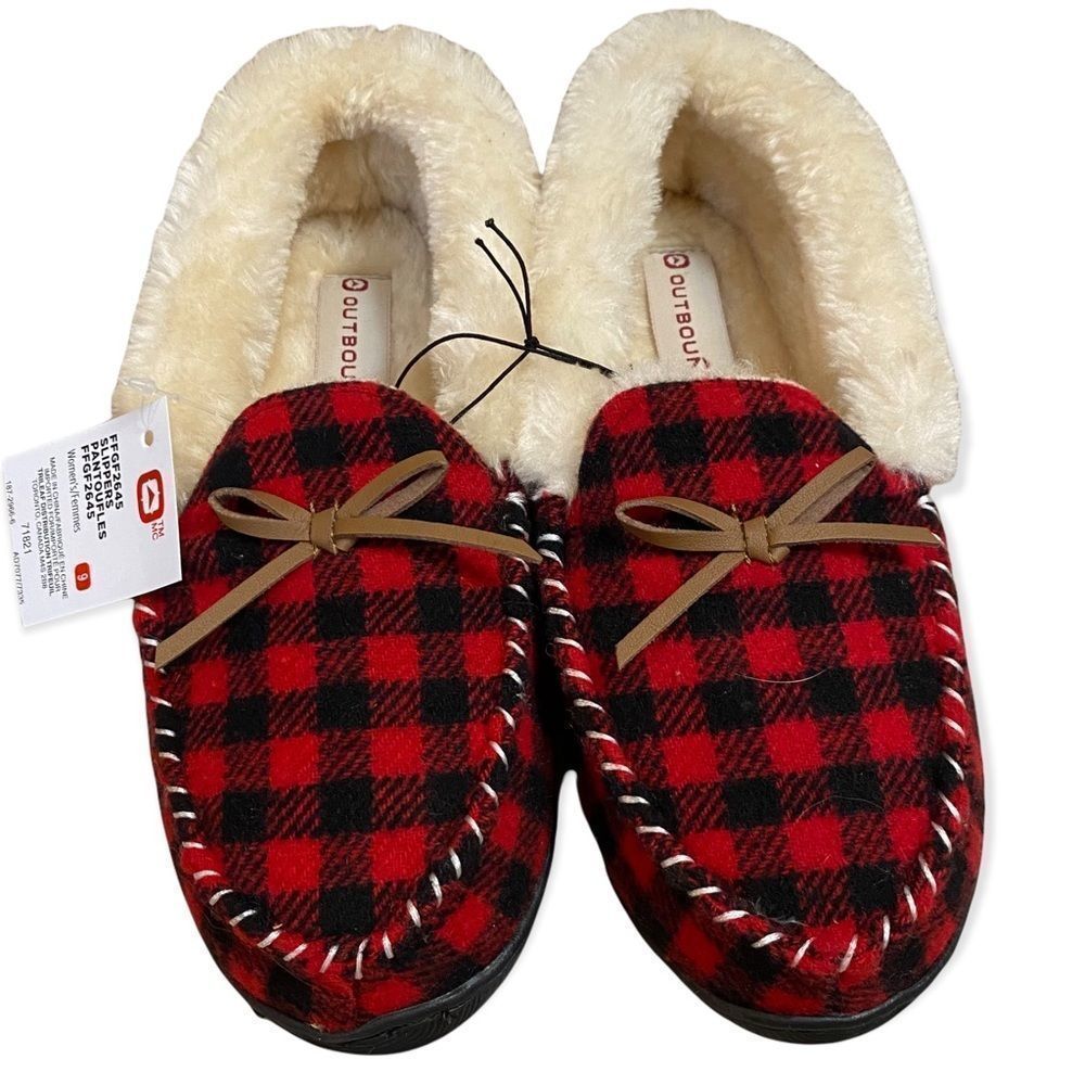 NWT Outbound women’s faux fur lined plaid moccasins size 9 but fit like a si… - Picture 2 of 5